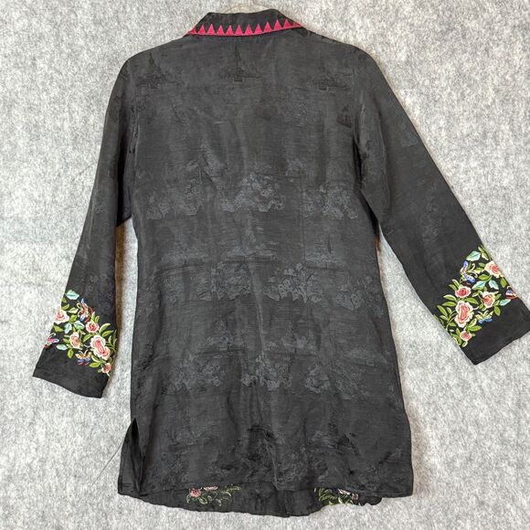Citron Santa Monica Linen Silk Button Jacket Asian Brocade Floral Embroidered XS - Picture 6 of 12